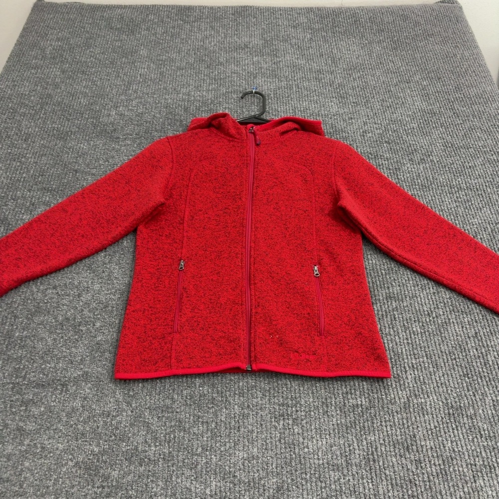 LL Bean Jacket Womens M Red Polyester Sweater Fleece Full Zip Hooded Outdoor